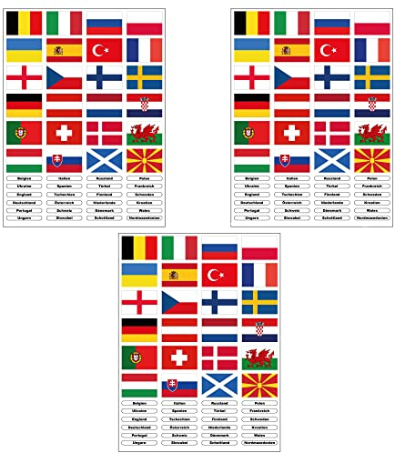 Kleberio® 3 Sticker Sets mit 24 Fahnen Europameisterschaft EM 2021 Europa Länder Flaggen Fußball Aufkleber Auto Aufkleber DFB Deutschland Nationalmannschaft
