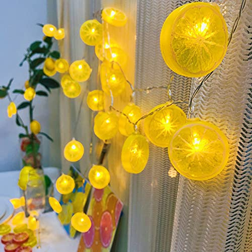 Riaxuebiy Yellow Lemon Slice Decor Lights Lemon Fairy Lights 20LED Battery Powered Fruit Garland Lamp for Kitchen Bar Patio Fence Deck Balcony Camping Holiday Party Decoration (Lemon Slice, 3M/20LED)