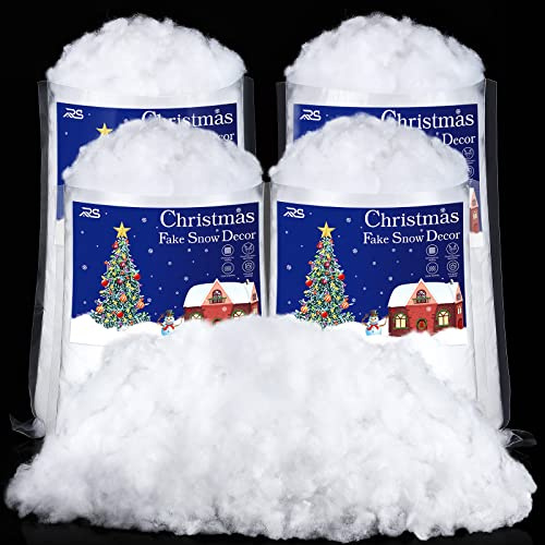 Ruisita 4 Beutel Weihnachten Kunstschnee Kunstschnee 1000 g Flauschige Schneefaser für Schneedecke, Weihnachtsbaumdekoration, Urlaub und Winter Displays