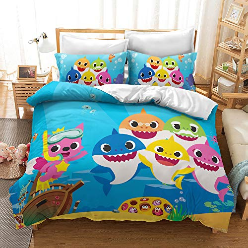 CHAOSE-UKB Non-Iron Duvet Covers 3 PCS Zip Fastening with Smooth Velvet Feeling Fluffy and Warm for Winter Sleeping -Baby Shark (shark 04,Double(200x200cm))