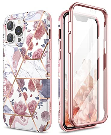 SURITCH Kompatibel mit iPhone 13 pro max Hülle 360 Grad Hüllen mit Integriertem Displayschutz Silikon Komplettschutz Handyhülle Schutzhülle für iPhone 13 pro max Hülle (Marmor Rose)