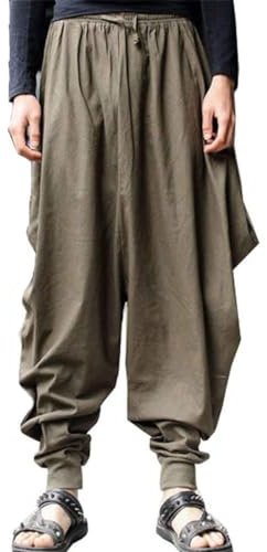 AITFINEISM Men's Drawstring Casual Hippie Harem Pants Loose Drop Crotch Trousers (XXL,Green)