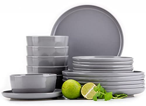 Konsimo Victo Vajilla Para 6 Personas - Vajilla de 18 Piezas - Vajillas Completas - Platos y Cuencos - Vajilla - Juego de Platos de Cerámica - Gris 18 Piezas (tazones de sopa)