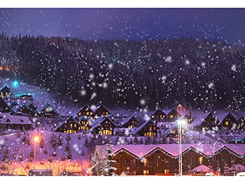 Aoihrraan 1,5x1m Märchenstadt Hintergrund Weihnachtsdorf Wald Schneit Leuchtende Straße Lampe Winterwunderland Fotografie Hintergrund Kinder Familienfest Party Videoaufnahmen Fotostudio Requisiten