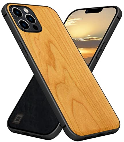 Carveit Magnetisch Hülle für iPhone 12 Pro Max Case [Elegante Kirschholz] [Weich TPU Stoßstange] Stoßfeste Handyhülle Kompatibel mit 12ProMax Magsafe Hülle Holz （Natürliche Holzmaserung）