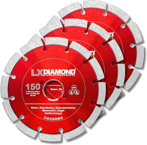LXDIAMOND 3x Diamant-Trennscheibe 150mm - Diamantscheibe passend für Bepo FFS 150 151 Montagefräse Fensterfugenschneider - 150 mm Trennscheibe für Beton Mauerwerk Ziegel - in Premium Qualität