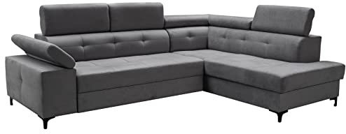 SEPRO MÖBEL BERGAMO Exklusive Ecksofa, Eckcouch mit Schlaffunktion und Bettkasten | Schlafsofa für Wohnzimmer Schlafzimmer | Möbel & Möbelsets | Modern Zimmer-Sofa | Couch Home Decor Deko | Anthrazit