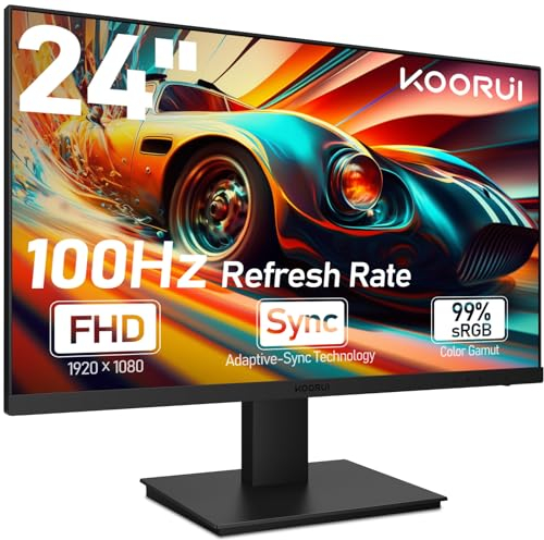 KOORUI Gaming Ecran PC 24 Pouces, Haut-parleurs Intégrés, FHD 1920 * 1080p, 100Hz, Compatible VESA 75 x 75 mm, Eye Care, Adaptive Sync, Frameless