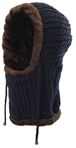 Schlupfmütze Damen Herren Sturmhaube Winddicht Schalmütze Fleece Gefüttert Wintermütze Warm Strickmütze Winter Strick Balaclava Mütze Kapuzen-Schal Gesichtshaube für Winter (Marine, One Size)