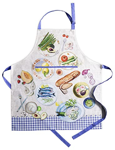 Maison d' Hermine Gourmand 100% Baumwolle 1-teilige Küchenschürze mit verstellbarem Hals und versteckter Mitteltasche, Langen Krawatten für Frauen/Männer | Küchenchef | Kochen (70cm x 85cm)