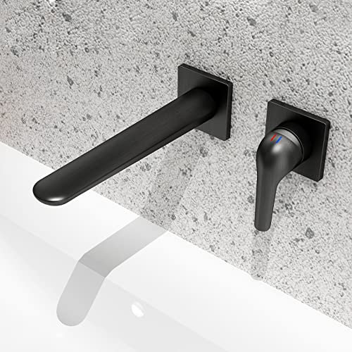 Badarmaturen, an der Wand montierter Waschbeckenhahn, Einhand-Badezimmerarmatur, geteilter massiver Messinggriff, Wandmontage, Messing-Waschtischmischbatterie, Waschtischarmatur für Waschbec