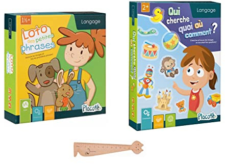Lernspiel Loto der kleinen Sätze + Wer sucht was oder wie Französische Version + 1 Lineal Markierung aus Holz Blumie (Loto + Wer such..Com)
