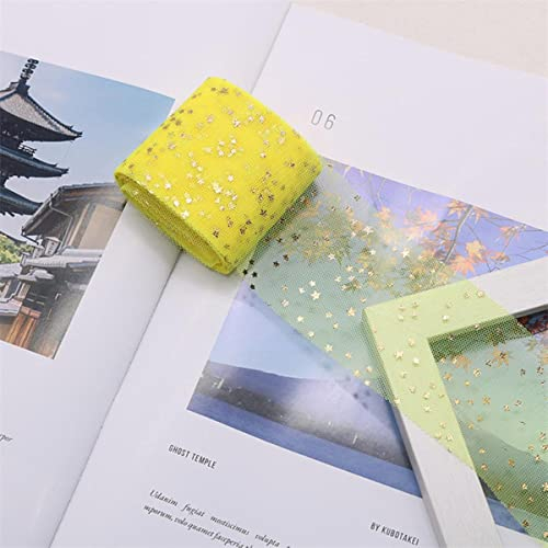 5 Yards 8 cm Gold Stern Tüll Konfetti Glitter Mesh Baking Cake Topper Tutu Pom Bow Weiche Pailletten Organza DIY Hochzeit Geburtstagsdeko-Dunkelgelb, 6 cm x 5 Yards