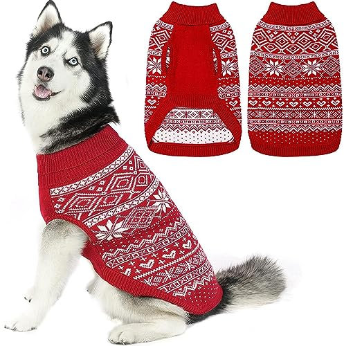 HOMIMP Hundepullover Argyle - Warmer Pullover Winterkleidung Welpen Weicher Mantel, Hässlicher Hundepullover für Kleine Mittlere und Große Hunde, Haustier Kleidung Junge Mädchen Rot