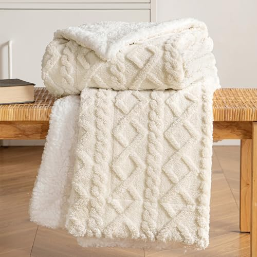 MIULEE Kuscheldecke Decke Sofa Wohndecke 130x150 cm Lammdecke Bettdecke Gestreifte Flauschige Weiche Decke Sofaüberwurf Couchdecke für Bett Sofa Wohnzimmer Helles Weiß