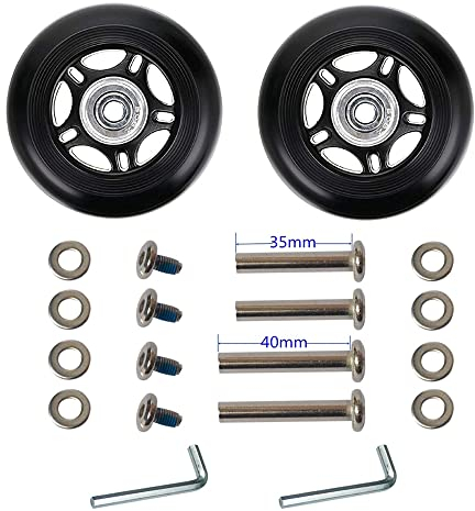 LOTOWELZON 1Paar Schwarz Mute Gepäck-Ersatzrollen 64/68/70/75/80/84/90mm Dicke 24mm mit 6mm Kugellagern Reparatur-Kits ABEC 608zz für Koffer und Inline Outdoor Skate (OD72xThk24mm/2.83x0.94in)