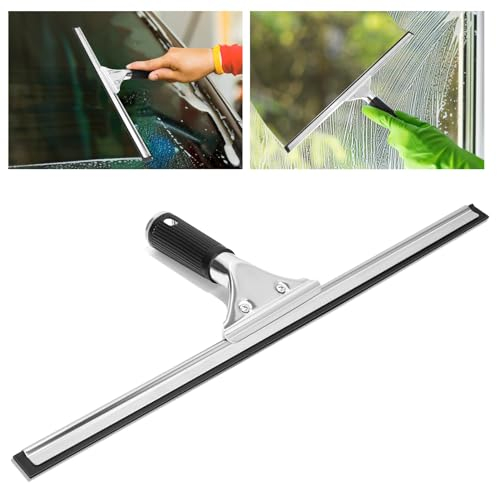 Fensterabzieher Profi Set, Edelstahl-Abzieher, Fensterabzieher mit Gummilippe in 45cm Breite, Fensterputzer Set mit Edelstahl-Abziehschiene als Glasabzieher zum Fensterputzen