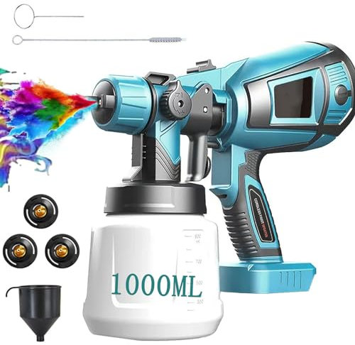 Cordless Paint Sprayer, Compatible with Makita 18V Battery, Fence Paint Sprayer with 3 Spray Patterns,1000ml Handheld Paint Gun with 2x3000mAh Batteries for Fence, Walls, Ceilings