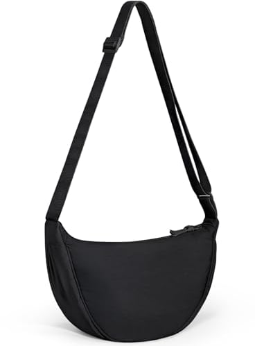 Yuson Girl Damen Halbmond Crossbody Schultertasche, Casual Moon Bag Einfarbige Tragbare Handtasche Nylon Halfmoon Crossbody Bag Umhängetasche mit Verstellbarer Schultergurt(Schwarz)