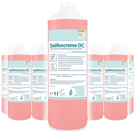 Hypafol cremige Flüssigseife |12 x 1 Liter | rosa, milde Cremeseife | Hautverträgliche Flüssigseife | mit hautschonenden Tensiden | dermatologisch geprüfte Handwaschseife