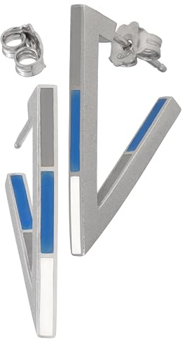 Handmade geschenk für Sie Emaille Blau Weiß Grau Ohrringe 925 Sterling Silber Geometrische Ohrstecker Dreieck Ohrringe für Frauen minimalistische Ohrringe kantig ungewöhnlich