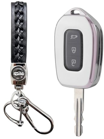 MEDZUK Coque Clé Compatible avec Dacia Sandero 3 | Sandero Stepway 2020-2024 2025 Coque de Protection pour clé de Voiture TPU, Accessoire Étui pour Clés avec Porte-clés (Argent)