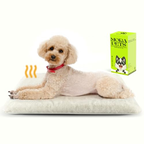 Mora Pets Wärmedecke für Katzen Hunde Selbstheizende Decke Hunde Wärmekissen Thermodecke Hund Hundematte Flauschig und Waschbar Hundedecke Wasserdicht und rutschfest Beige 61 x 46 cm
