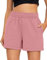 BUHIM Shorts Damen Kurze Hose Sommer Sport Shorts Baumwolle Casual Kurz Jogginghose Sporthose Bequeme High Waist Running Shorts mit Taschen (Rosa, L)