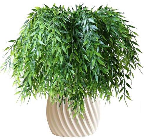 8 piante verdi finte per interni ed esterni in salice piangente artificiale resistente ai raggi UV, foglie di edera verde da appendere, per vaso, giardino, finestra, fioriera, parete, casa,