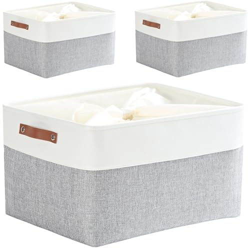 Mangata Extra Large Storage Baskets Set of 3,Fabric Organizer for Clothes Book Baby Toy(XL, Grey/white)