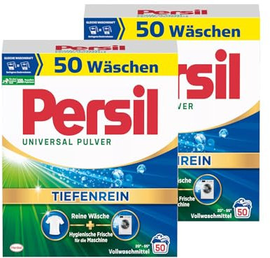 PERSIL Universal Pulver Tiefenrein Waschmittel 100 Waschladungen (2x 50 WL), Vollwaschmittel für reine Wäsche und hygienische Frische für die Maschine, effektiv von 20 °C bis 95 °C