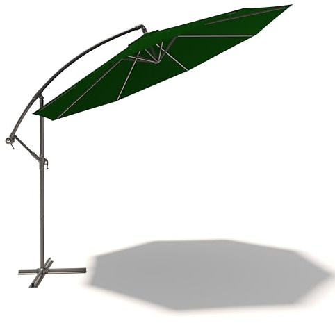 Bricozone Ombrellone 3x3 M Decentrato Chiusura Manovella Retrattile Braccio Rotabile 360° Base A Croce Telo 180 g/m2 Impermeabile Anti UV Giardino Esterno Piscina Bar In Acciaio Inossidabile (Verde)