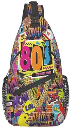 80er-90er-Jahre-Retro-Muster-1 Sling-Rucksack im 80er-90er-Jahre-Retro-Muster, Brusttasche, Umhängetasche, Schultertasche, Fitnessstudio, Radfahren, Reisen, Wandern, Tagesrucksack für Männer und Fraue