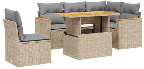 vidaXL Garten Sofagarnitur mit Kissen 6-TLG., Gartenmöbel Gartengarnitur, Sitzgruppe Sitzgarnitur, Lounge Sofa Garnitur Terrasse, Beige Poly Rattan