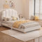 Merax Kinderbett 90x200 cm Polsterbett Einzelbett, Flachbett Bettgestell Bett mit Lattenrost, Komfortable Kopfteilpolsterung, Jugendbett Rückenlehne Bett, Ohne Matratze, Plush Weiß