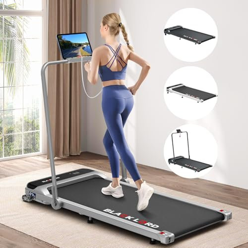 BLACK LORD Unter Schreibtisch Laufband mit Griff, Gehpad 2 in 1 für Gehen und Joggen, 3.2HP Fitnessgeräte, Tragbare Unter Schreibtisch, Haus und Büro, 140kg Kapazität,MS2, Silber