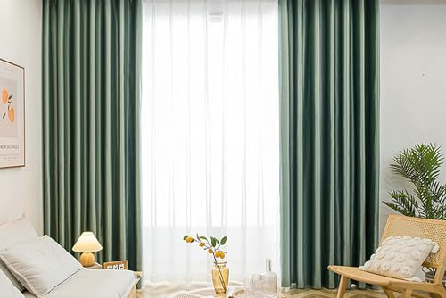 Homxi Küchenvorhang Blickdicht 2er Set,2 x 132W x 183H cm,Blickdichte Gardinen Verdunkelungsvorhang Grün Einfarbig Gardinen Ösen