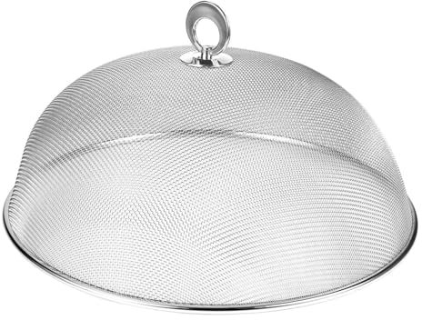 Round Metal Mesh Food Cover Plate Covers Reusable Food Protector Net Dome Food Cover Mesh Food Tents Picnic Food Umbrella Net Cake Covers for Kitchen Food Vegetable (Silver, 24cm)
