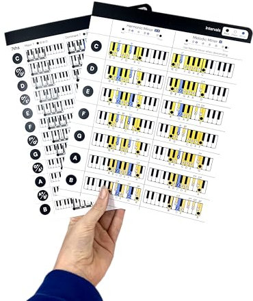 Klavierakkorde und Tonleiter-Diagramm, Musiklernwerkzeug, Tastatur-Spickzettel passen in Notenordner, 2 Packungen Akkorde, Tasten, Major-Skalen, Nebenwaagen, laminierte Karte, großer Druck.