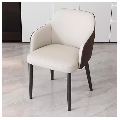 MidCentury Moderner Esszimmerstuhl aus Leder mit Metallbeinen für Wohnzimmer, Küche, Schlafzimmer, Wartezimmer, Creme