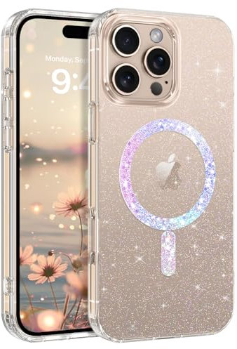 GaoBao for iPhone 16 Pro Case Clear,[Compatible with MagSafe] Glitter Phone Case Women Girls Cute Shockproof Transparent Sparkly Magnetic Protective Cover for iPhone 16 Pro,6.3,Clear