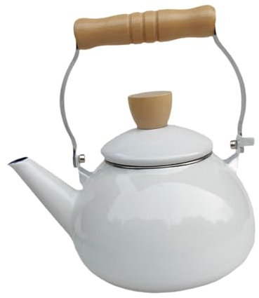 Milageto Emaillierter Teekessel, Porzellan-Emaillierter Teekessel, 1,5 l, mit Griff, Retro-Wasserkessel, Kaffeekanne für Restaurant, Zuhause, Tee, Kaffee, Weiß