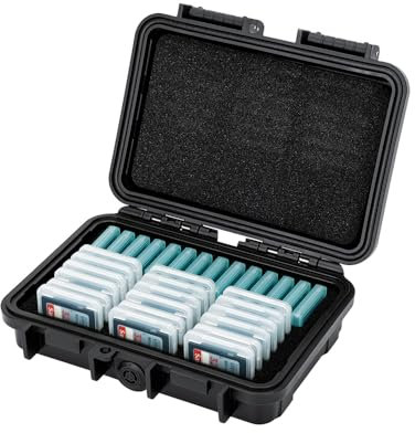 KIWIFOTOS SD Card & CF EXPRESS Type A Card Holder Case with Individual Clear Plastic Card Box Protector, Water-resistance Anti-Shock Anti-Dust Memory Card Storage fits 14x CFA & 18x SD SDXC Cards