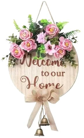 Hailerio Cartello di benvenuto nella nostra casa, decorazione da parete di benvenuto nella nostra casa | Ghirlanda decorativa primaverile per porta d'ingresso | Insegna da parete per portico anteriore