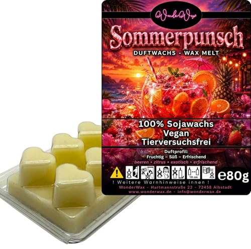 WonderWax® Duftriegel 6 x Duftwachs Herzen Weiß Sommerpunsch | Farbe: Weiß | Raumduft für Duftlampen, Wax Melt, Sojawachs, Indoor Duftöl Wachs schmelzen für Aromalampe