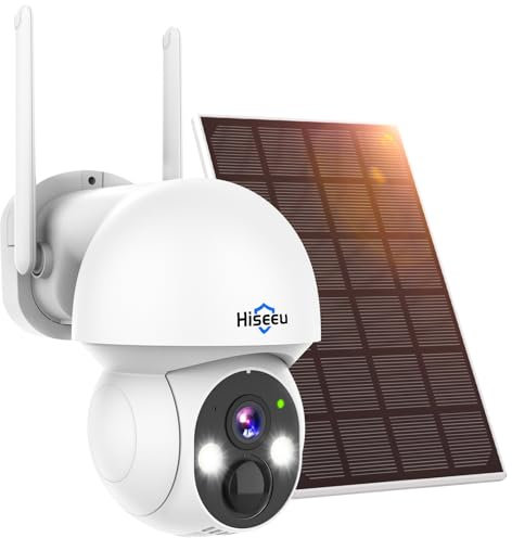 Hiseeu Solar Panel Security Camera, 2.4G & 5G WiFi,Color Night Vision, 360° View, Pan & Tilt, 100% Wireless Camera Compatible with Rechargeable Home Security Camera System
