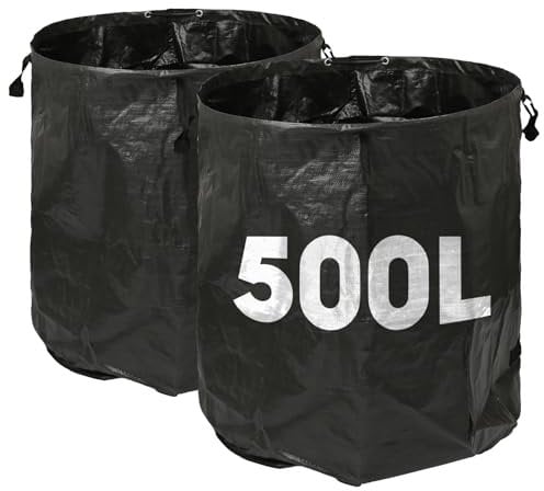 Harbour Housewares Garden Waste Bags with Handles - 500L x 2 Heavy Duty Garden Bag, Collapsible Recycling Green Bags Reusable Gardening Waste Sacks for Grass, Weeds, Compost, Leaves, Debris