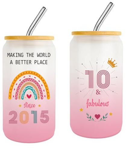 10 Year Old Girl Gift,10th Birthday Gifts for Girls 2025,Happy 10th Birthday Cups With Lids and Straws Gift Ideas,Fashion Gifts for Her,Thoughtful Presents for 10 Year Old Daughter,Niece,Sister-1PACK