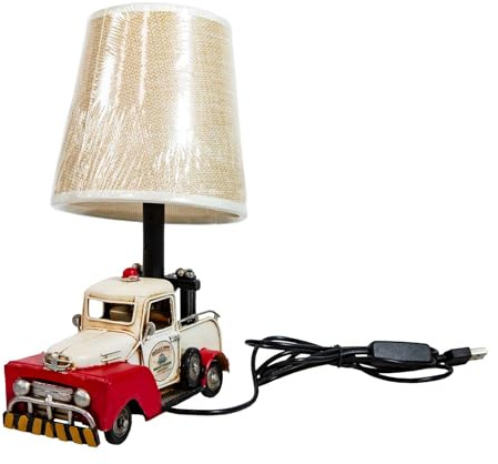 Berfutall-Decorative Rustic Red Vintage Truck USB Table Lamp,Night Light with Burlap Shade, 6.7 x 4.7 x 6.7 inches (C-White/Red)
