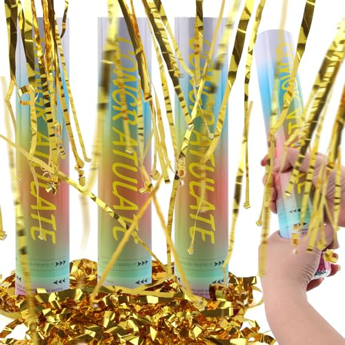 Konfetti Goldglitter*4pcs, SilverChry Party Popper Gold, Konfettikanone Geburtstag, Konfettipistolen Set, Confetti Kanone, Hochzeit Konfetti Poppers, Konfettikanonen Poppers (Filamentform)
